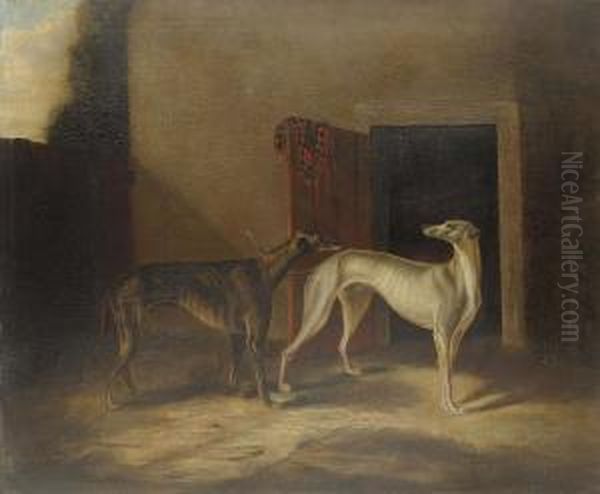 Two Prize Greyhounds Oil Painting by Samuel Spode