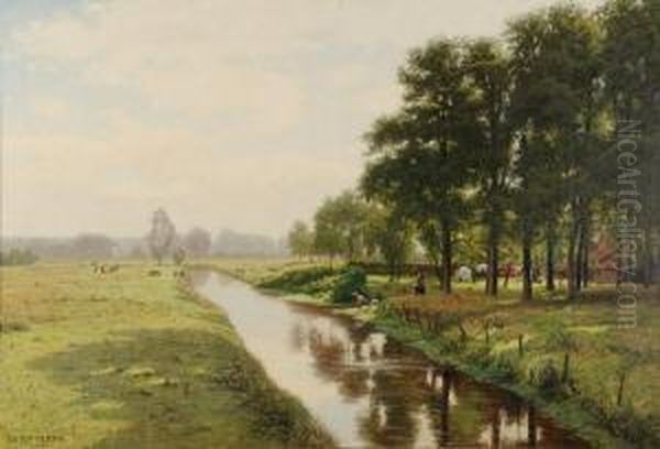 Lower Rhine Landscape Oil Painting by Eduard Spoerer