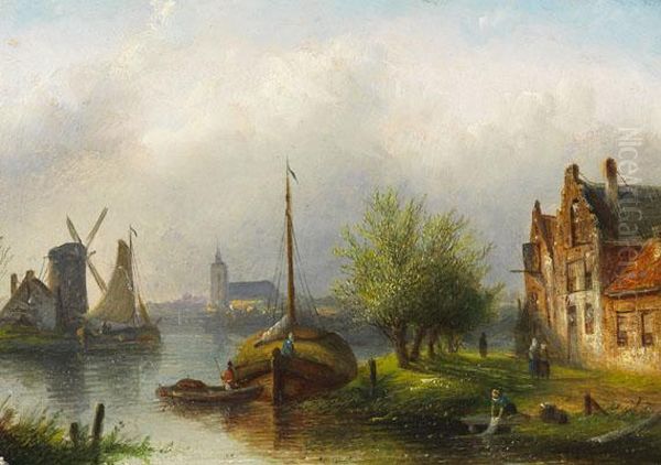 Sommerliche Fluslandschaft Oil Painting by Jan Jacob Coenraad Spohler