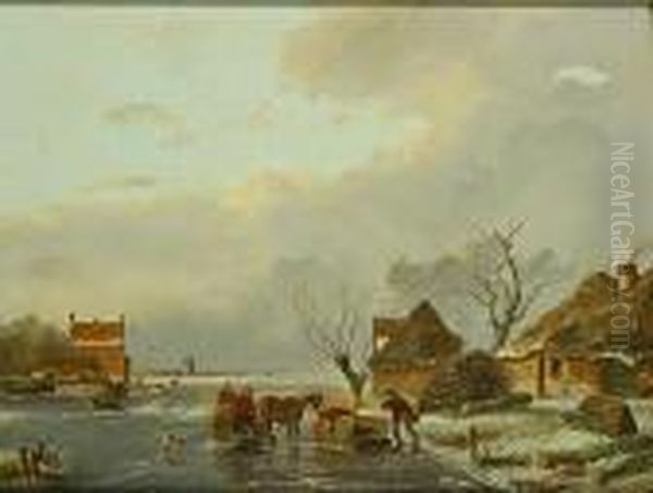 Scene D'hiver Animee Oil Painting by Jan Jacob Coenraad Spohler