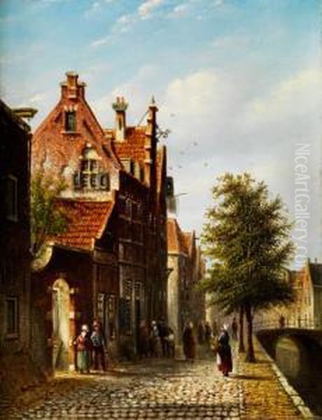 Amsterdamer Gracht Oil Painting by Jan Jacob Coenraad Spohler