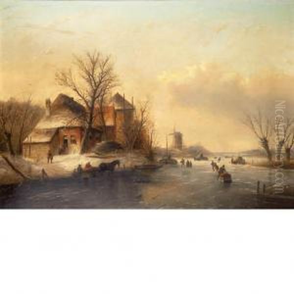 Winter Landscape Oil Painting by Jan Jacob Coenraad Spohler