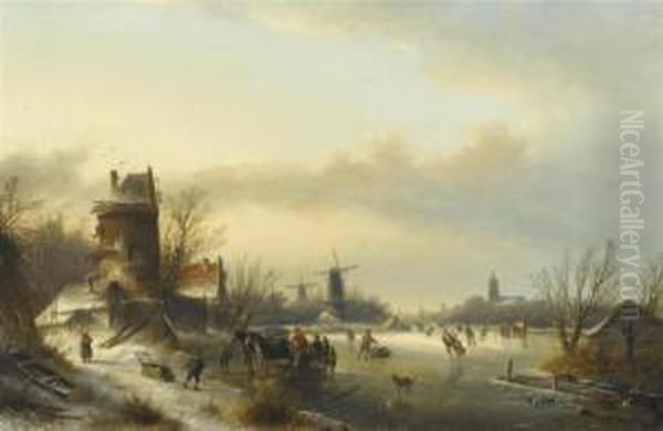 Winter Fun On The Ice. Oil Painting by Jan Jacob Coenraad Spohler