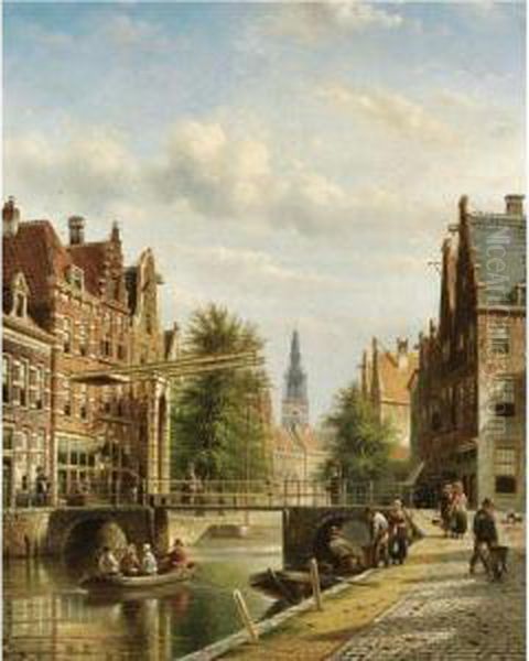 A View Of Amsterdam, The Zuiderkerk In The Distance Oil Painting by Johannes Franciscus Spohler