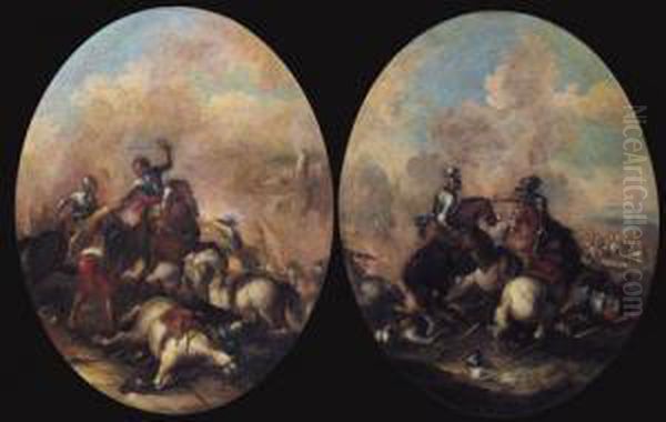 Scontri Tra Cavalieri In Battaglia Oil Painting by Ilario Mercanti Spolverini