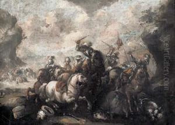 Battaglia Oil Painting by Ilario Mercanti Spolverini