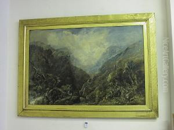 River Gorge In A Mountainous Landscape, Signed And Dated 1881 Oil Painting by John Swinton Spooner