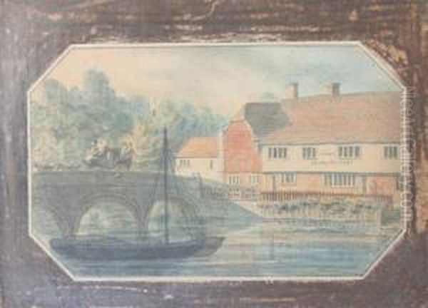 A View Of George Wise's Tunbridge Ware Manufactory And Bridge,tonbridge Oil Painting by Jacob Spornberg