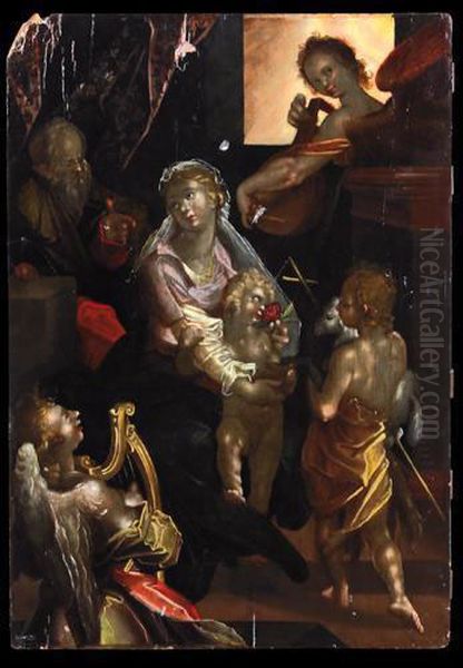 Sacra Famiglia Con San Giovannino E Angeli Musicanti Oil Painting by Bartholomaeus Spranger