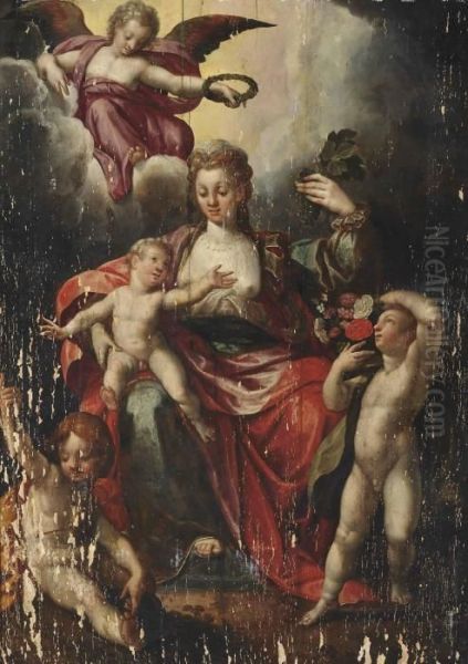 Ceres Being Crowned By A Winged Putto Oil Painting by Bartholomaeus Spranger