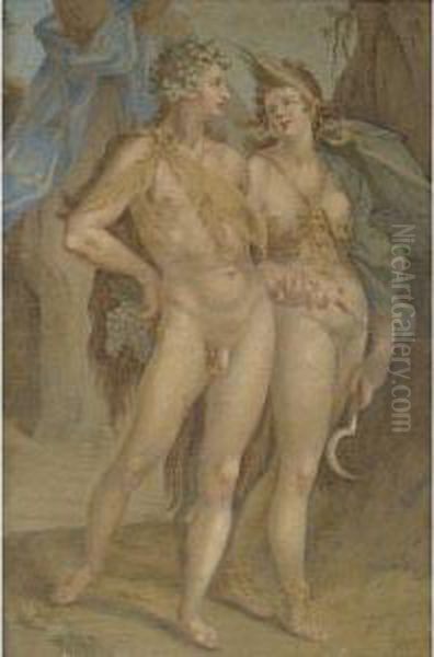 Ceres And Bacchus Oil Painting by Bartholomaeus Spranger