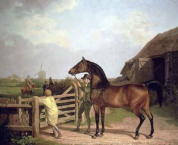 Bay Ascham A Stallion Led Through A Gate To A Mare Oil Painting by Jacques Laurent Agasse