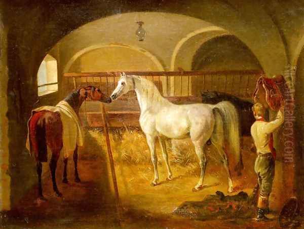 Stallinneres (Inside the Stable) Oil Painting by Jacques Laurent Agasse