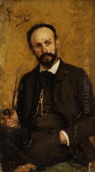 Ritratto Maschileolio Su Tavoletta, Cm 35x19 Oil Painting by Eugenio Spreafico