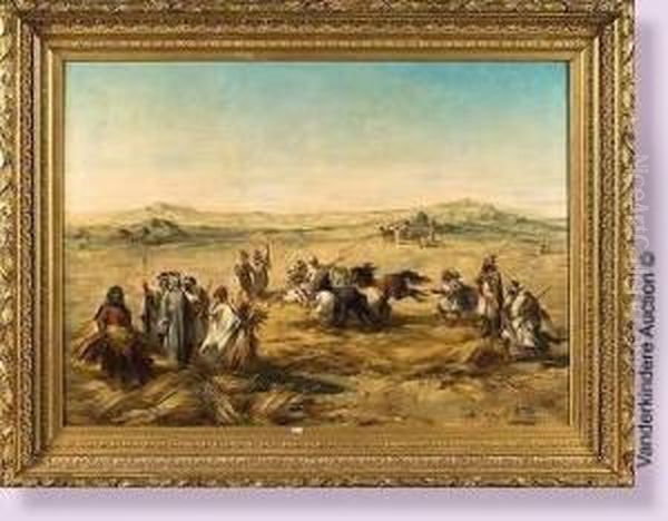 Le Battage Du Ble En Algerie Oil Painting by Louis-Charles Spriet