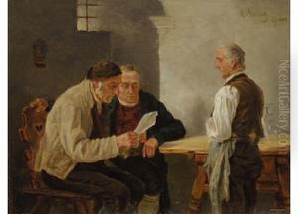 Zeitungslekture In Der Bauernstube Oil Painting by Alfons Spring