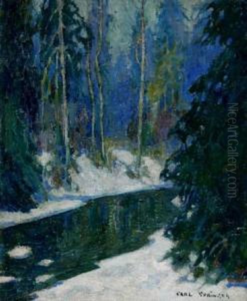 Winter Landscape With Brook Oil Painting by Carl Springer