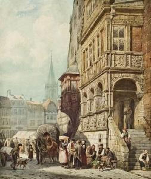 Rathaus Und Markt In Halberstadt Oil Painting by Cornelis Springer