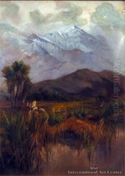 Inland Kaikoura With Pukekos Oil Painting by William Kinloch Sprott