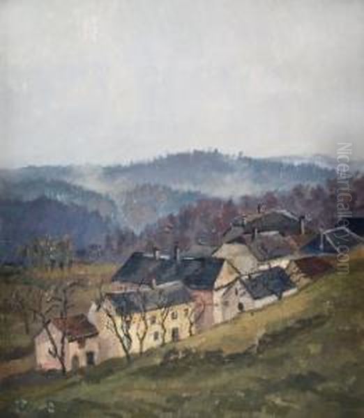 Herbstlandschaft Mit Dorfansicht. Oil Painting by Hanns Sprung