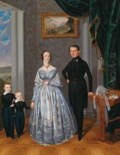 Portrait Of A Family Against The Backdrop Of A Landscape Painting Oil Painting by Alois Spulak