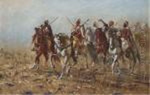 A Gathering Of Arab Horsemen Oil Painting by Heinrich Maria Staackmann