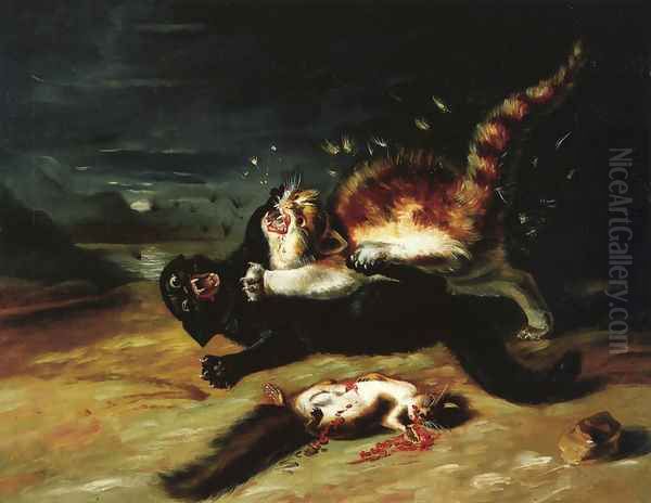 Two Cats Fighting Oil Painting by John James Audubon