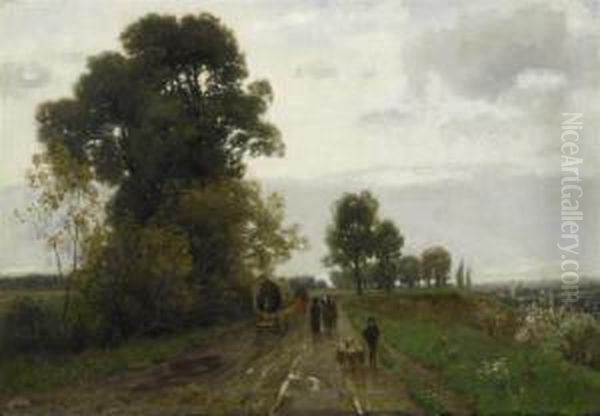 Landscape With A Coach And Figures Oil Painting by Adolf Stabli