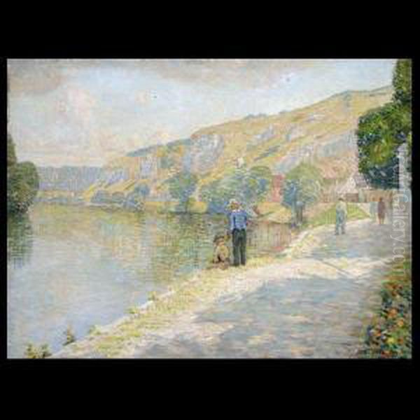 American . Afternoon By The Lakes Edge Oil Painting by John Franklin Stacey