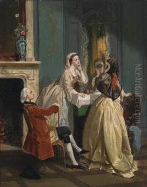 An Elegant Group Oil Painting by Adolphe Stache