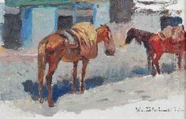 Konie Na Popasie Oil Painting by Wladyslaw Stachowski