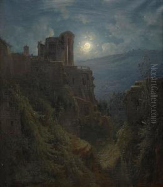 Italienskt Ruinlandskap I Mansken Oil Painting by Josef Magnus Stack