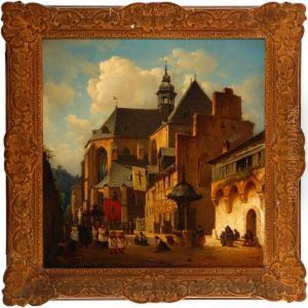 A Procession By Thechurch In Boppard At Rhen Oil Painting by Josef Magnus Stack