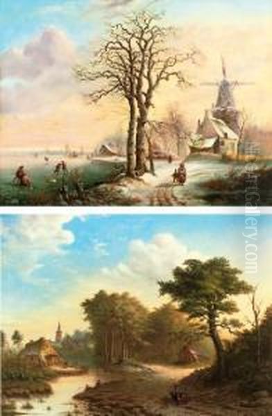 Summer And Winter In A Town Oil Painting by Joseph Magnus Stack