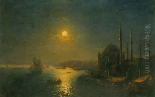 A Moonlit View of the Bosphorus Oil Painting by Ivan Konstantinovich Aivazovsky