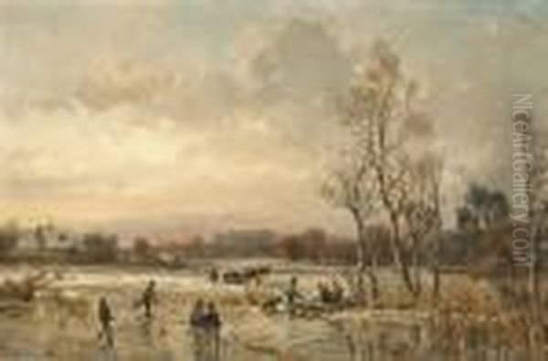 Abendliche Winterlandschaft Mit Bauern Oil Painting by Adolf Stademann