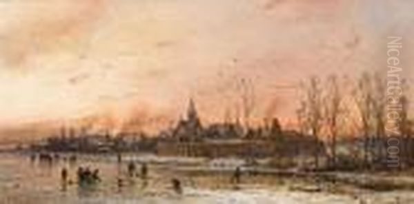 Winter Landscape At Sunset Oil Painting by Adolf Stademann