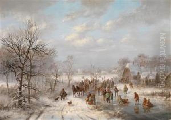 The Pleasure Of Skating Oil Painting by Adolf Stademann