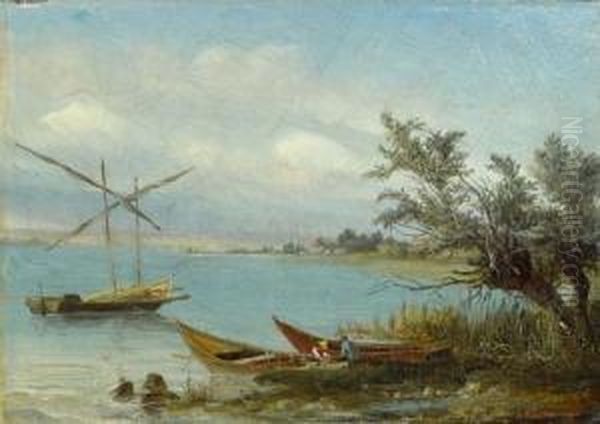 Seeufer Mit Fischerbooten Oil Painting by Johann Jakob Stadler