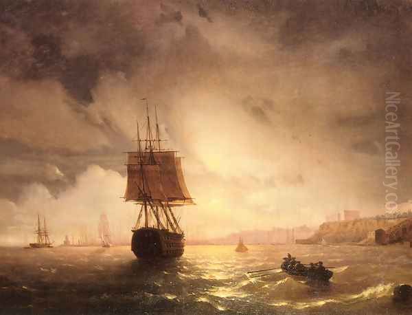 The Harbor At Odessa On The Black Sea Oil Painting by Ivan Konstantinovich Aivazovsky