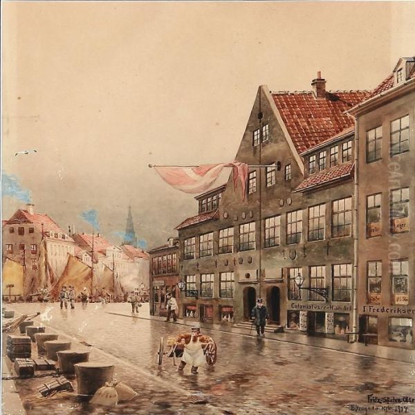 View From A Street In Copenhagen Oil Painting by Fritz Staehr-Olsen