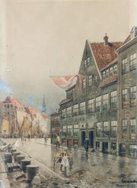 Stadsscen Fran Slotsholmen, Kopenhamn Oil Painting by Fritz Staehr-Olsen