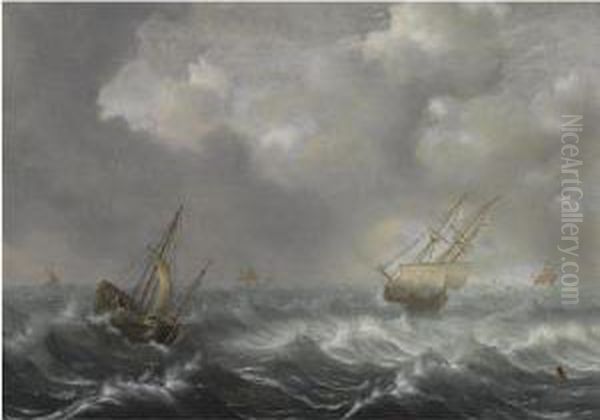 A Dutch Three-master Oil Painting by Hendrick Staets