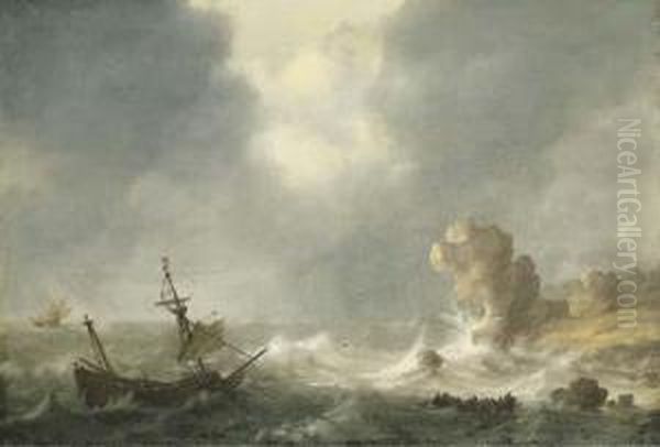 A Stormy Seascape Oil Painting by Hendrick Staets