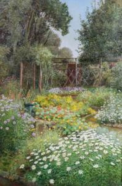 Garden Pwll-y- Pant Oil Painting by Julian Stafford Corbett