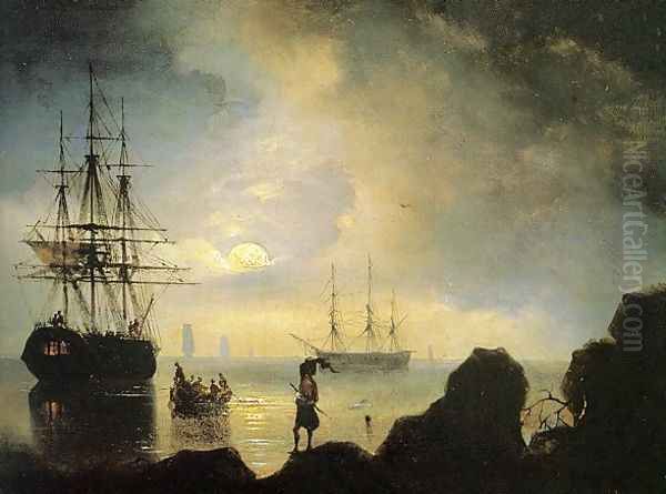 Fishermen on the Shore Oil Painting by Ivan Konstantinovich Aivazovsky