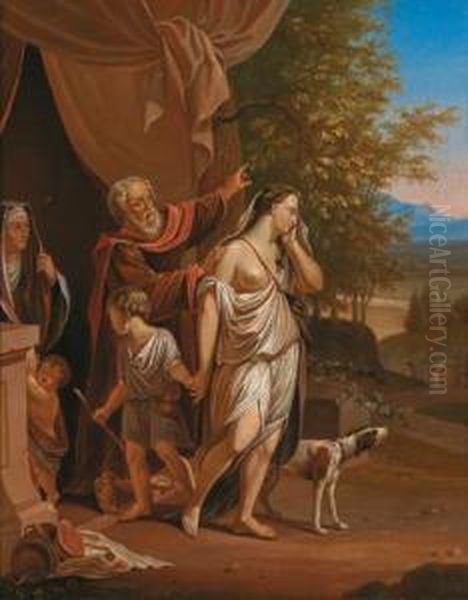 Repudiation Of Hagar With Her Son Ismael Oil Painting by Johann Ullrich Stahelin