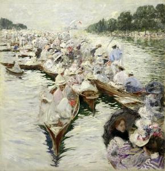 Regatta In Henley Oil Painting by Friedrich Stahl