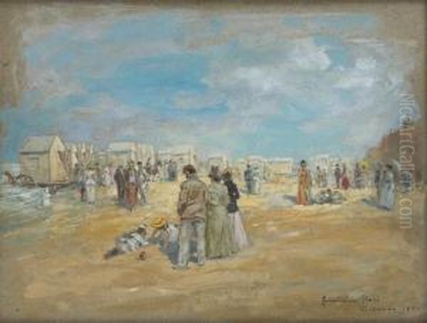 La Plage D'ostende En 1891 Oil Painting by Friedrich Stahl