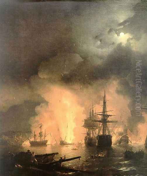 Battle of Chesma Oil Painting by Ivan Konstantinovich Aivazovsky